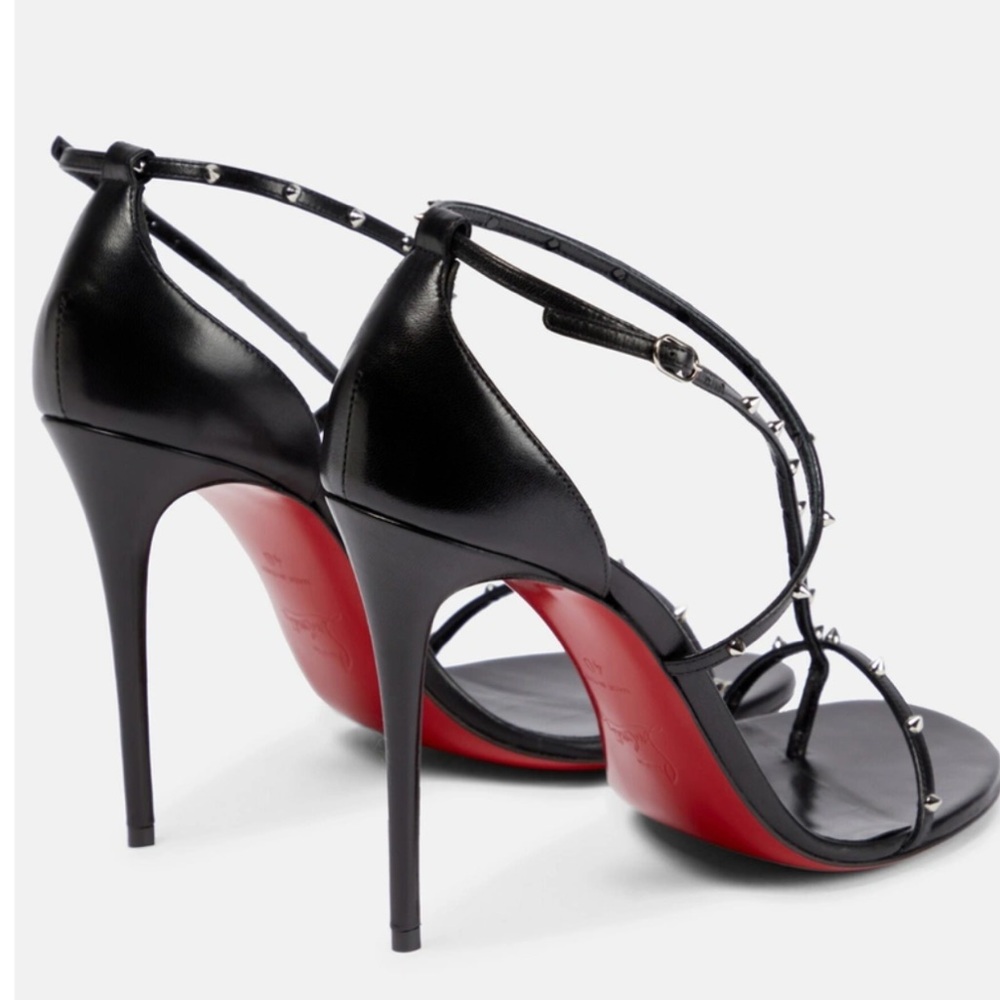 Christian Louboutin Black Studded Strappy Stiletto Sandals with Red Soles